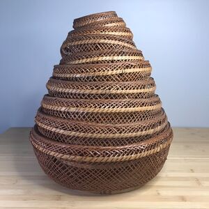 Set of 10 Nesting Wicker Basket Bowls Home Decor Boho Eclectic Country Farmhouse